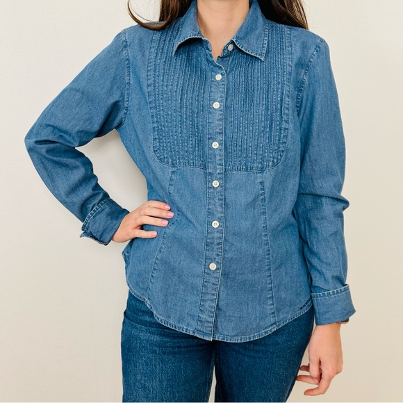 Vintage Tommy Hilfiger denim Button Down shirt pleated chambray medium wash - Picture 2 of 10